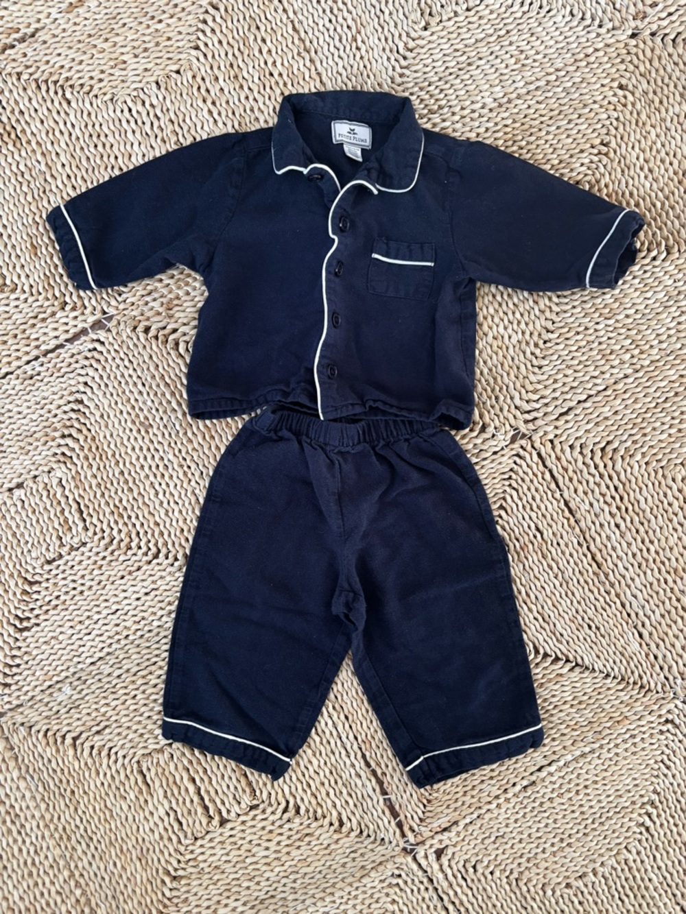 Navy Kids Pajama Set with White Piping - Classic Sleepwear